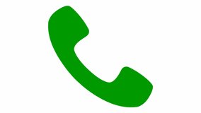 Animated green icon of phone. Symbol of handset. Concept of communication, support. Looped video. Vector illustration isolated on white background.