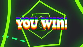 Digital animation of you win text against neon glowing tunnel on black background. computer interface and video game concept - Powered by Shutterstock - Get 15% off with code: PIKWIZARD15