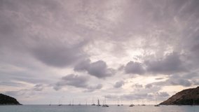 Timelapse of Travel Boats Floating in the Sea White clouds flowing in the sky Time Lapse Travel background and nature Website background