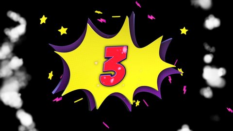 3, Three Number Comic Text Animation, with Alpha Matte, Loop, 4k

