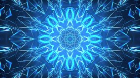 VJ Blue Glowing Kaleidoscope. Fast moving polygonal lines. Radial abstract background. Looped video.