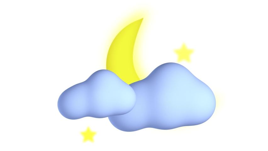 Loop video lullaby animation. Icon. Moving yellow crescent moon and stars in the night sky. Luma mask. Compositing element