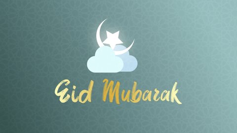 Happy Eid Mubarak 2d animated wishing video message. Rising new eid moon with star covering under the cloud. It is viewing Eid Mubarak's message slowly.4k animation footage of an Islamic festival.