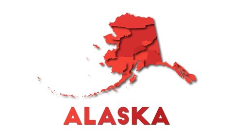 Alaska map showing regions. Animated us state map with title. 4k resolution animation.