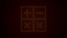Glowing neon line Calculator icon isolated on black background. Accounting symbol. Business calculations mathematics education and finance. 4K Video motion graphic animation.
