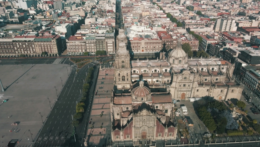 Amazing view of Mexico city cathedral with drone