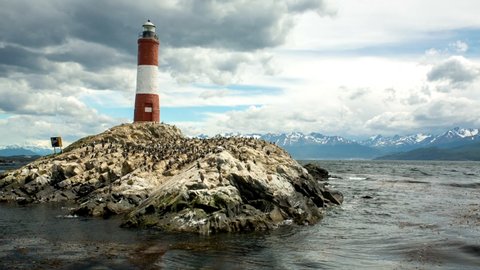 Aerial - Les Eclaireurs Lighthouse, Tierra del Fuego, Argentina, spinning shot