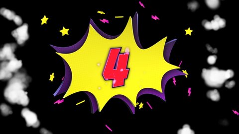 4, Four Number Comic Text, with luma Matte, Loop, 4k
