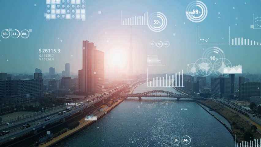 Modern city and various charts. Statistics of business. Management strategy. - Powered by Shutterstock - Get 15% off with code: PIKWIZARD15