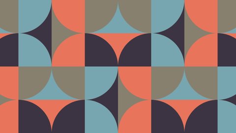 Animated tiles in warm color palette in retro geometric pattern. Minimal motion graphic seamless looped animation in vintage flat style