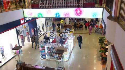 28.03.2021, Russia, Chelyabinsk: Seasonal sales of mall STUNT, female shopping. Concept of consumerism, shopaholic, sale, people.