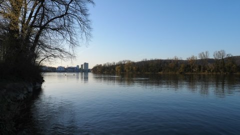 River Rhein near Basel at evening in spirng. CH Switzerland. March 30th 2021