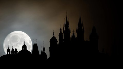 Prague Castle by Night, Time Lapse with Full Moon, Czech Republic