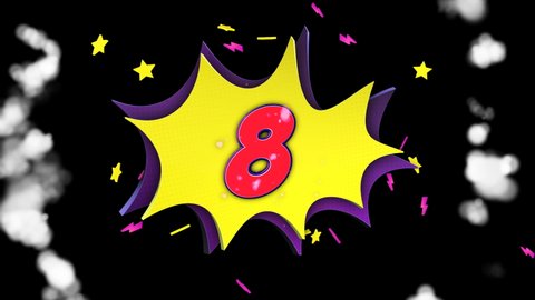 8, Eight Number Comic Text, with Alpha Matte, Loop, 4k
