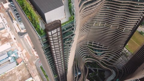 Aerial drone footage of Marina One Residences at One Marina - Singapore Feb 2021.