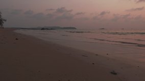 Pastel sunset over the Andaman Sea, Thailand, video, 4 beautiful, waves, water, and sand.