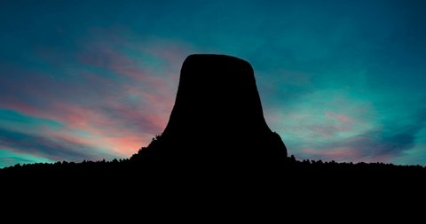 Devils Tower Wyoming Red Blue Sky at Dusk Time Lapse
