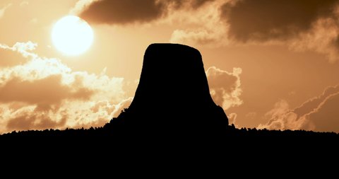Devils Tower Wyoming Cloudy Sunset Time Lapse