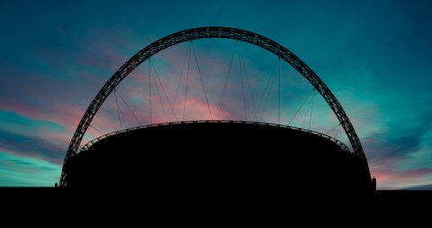 Wembley Stadium London Red Blue Sky at Dusk Time Lapse