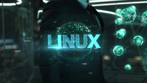 Businessman with Linux hologram concept