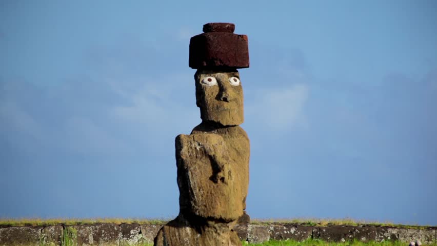 Moai statues on Easter Island, Chile on a sunny day.