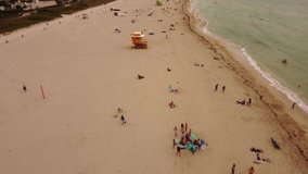 Aerial clip friends visiting Miami Beach spring break 2021