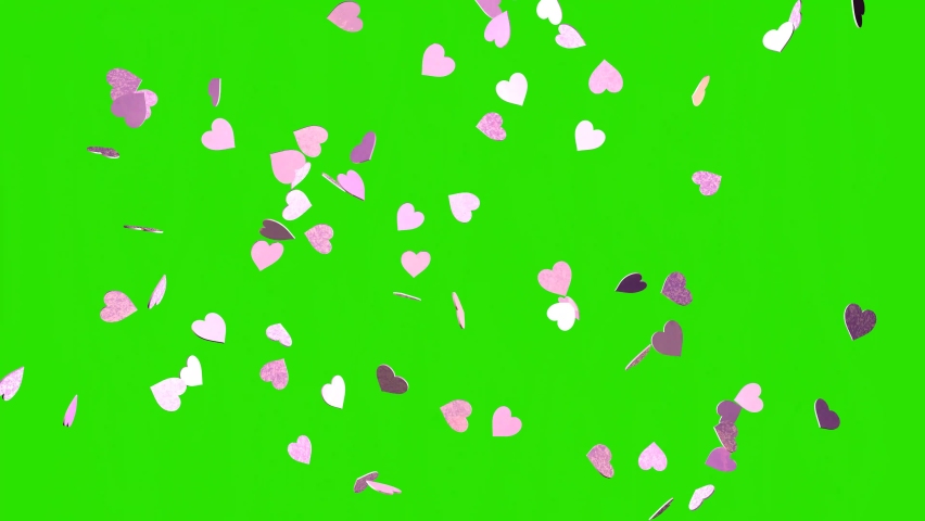 Falling pink hearts on a chroma key background. 3D rendering of animation. Video effect for valentine's day and weddings. Green screen. Rain from hearts. | Shutterstock HD Video #1069920652