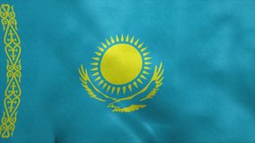 Flag of the Republic of Kazakhstan blowing in the wind. Seamless loop