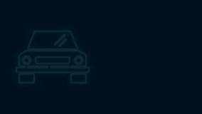 Glowing neon line Car icon isolated on black background. Front view. 4K Video motion graphic animation.