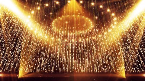 Beautiful golden particle light rise award stage background