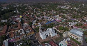 Aerial view of a small square and church at Cosalá, Sinaloa, Mexico. 