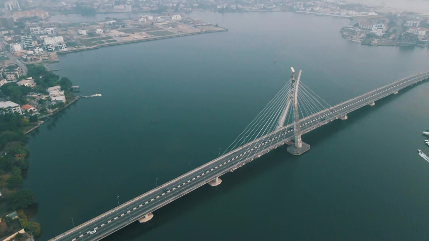Aerial shots of Lekki Ikoyi link bridge, Lagos Royalty-Free Stock Footage #1069936402