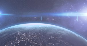 Animation of glowing spots of light over earth seen from space. digital interface, global technology and networking concept digitally generated video.