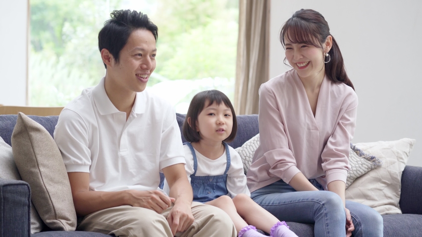 Family talking in the living room