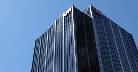 Los Angeles, CA USA - March 28, 2021: Tilt down shot of the CNN building in Hollywood