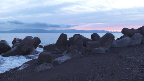 Morning view of tetrapods from Miho no Matsubara beach, Shizuoka Prefecture, Japan