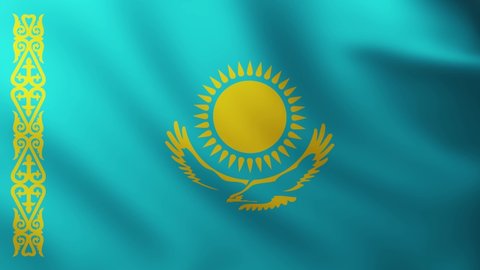 Large Flag of Kazakhstan fullscreen background fluttering in the wind