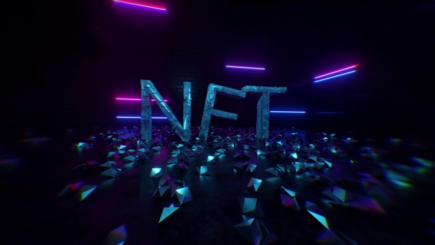 Dynamic letters NTF in flashing neon lighting. The letter T bursts into thousands of ethereum. NFT Crypto Art symbol. Cryptocurrency digital money, collectibles, cyber coin and crypto currency. Royalty-Free Stock Footage #1069951678