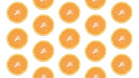  Juicy orange with seeds isolated on a white background. Video template of rotation of an orange on a white background. Looping endless animation.