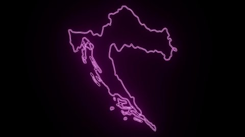 neon Map of Croatia, Croatia outline, Animated close up map Croatia
