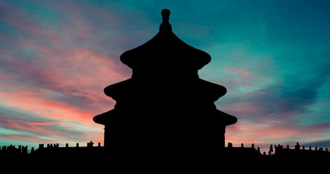 Temple Of Heaven Time Lapse Beijing China Red Blue Sky at Dusk Time Lapse