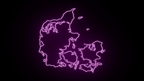 Neon Map of Denmark, Denmark outline, Animated close up map Denmark
