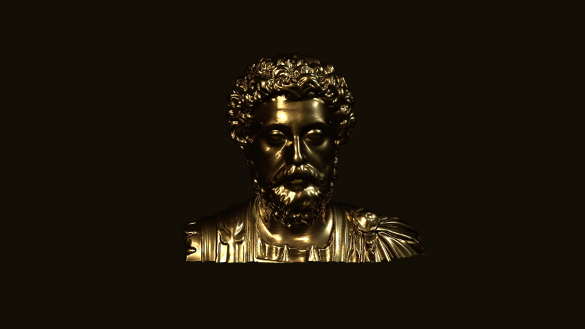 3d rendering animation of a golden metal stoic bust illustration with strong reference to stoicism and philosopher marcus aurelius on a clean and isolated background Royalty-Free Stock Footage #1069967185