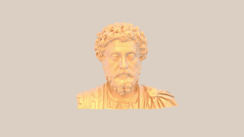 3d rendering animation of a golden metal stoic bust illustration with strong reference to stoicism and philosopher marcus aurelius on a clean and isolated background Royalty-Free Stock Footage #1069967188