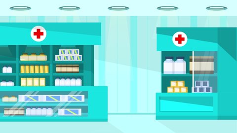 Pharmacy Background Scene, 4K Ultra HD Video Motion Graphic Animation.