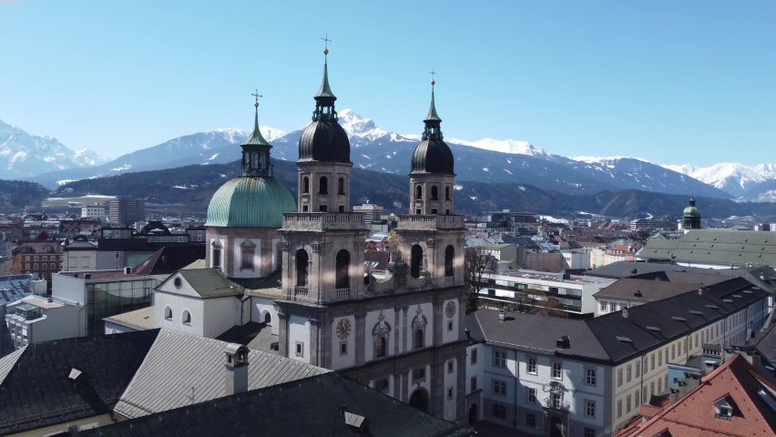 Church in the City of Tirol, Aerial Drone Shot