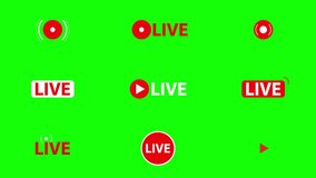 Animated Set of Live Streaming Broadcasting Icons in Green Screen