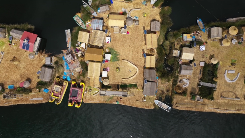 majestic los uros island seen from a drone