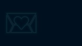 Glowing neon line Envelope with Valentine heart icon isolated on black background. Message love. Letter love and romance. 4K Video motion graphic animation.