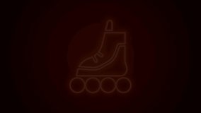 Glowing neon line Roller skate icon isolated on black background. 4K Video motion graphic animation.